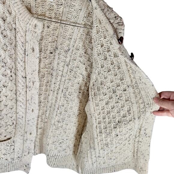 Celtic Country Men's Medium Cream 100% Wool Round Neck Cardigan Sweater Ireland - Picture 7 of 13